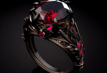 Ring with precious red stone in studio. AI Generated