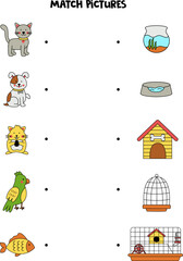 Match cute pet and its home. Logical game for children.