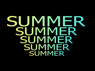 Poster, black background with text, with color gradients, referring to the concept of summer.