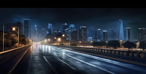 Fototapeta na wymiar road in the night city created with Generative AI technology