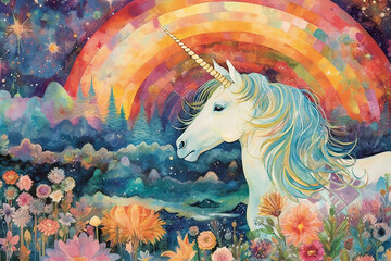 Magical cute unicorn Ai generative