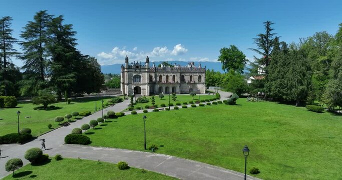 Aerial view of Dadiani Palace in the center of Zugdidi city. Georgia