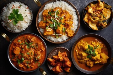assorted indian curry food with multi-category dishes - obrazy, fototapety, plakaty
