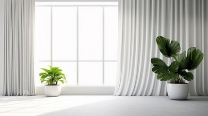 Minimalistic Modern House with White Curtain. Home Interior.