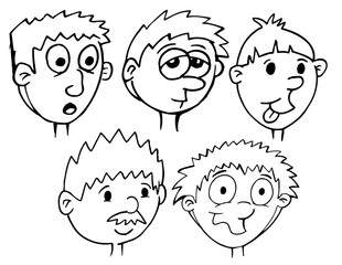Cartoon faces and heads vector illustration art set