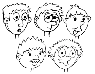 Fototapete Karikaturzeichnung Cartoon faces and heads vector illustration art set