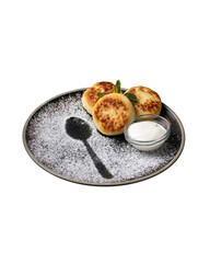 Cheesecakes on a black plate, png, isolated