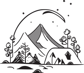 camping hand draw logo created by ai generate
