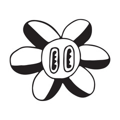 Chamomile flower character. Flower doodle illustration. Tattoo sketch. Design element. Flower isolated on white background. Vector illustration