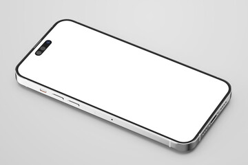 realistic mobile phone 14 gadget device mockup blank digital screen display resting on perspective view 3d illustration render - obrazy, fototapety, plakaty