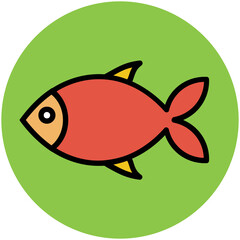 Healthy seafood, flat rounded icon of fish 