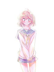 セーラー服の女子学生　笑顔　涙