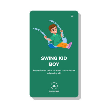 swing kid boy vector. child playground, happy park, summer young, play cute, girl happiness swing kid boy web flat cartoon illustration