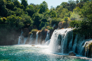 Beautiful waterfalls in Krka National Park. Skradinski Buk, Dalmatia, Croatia