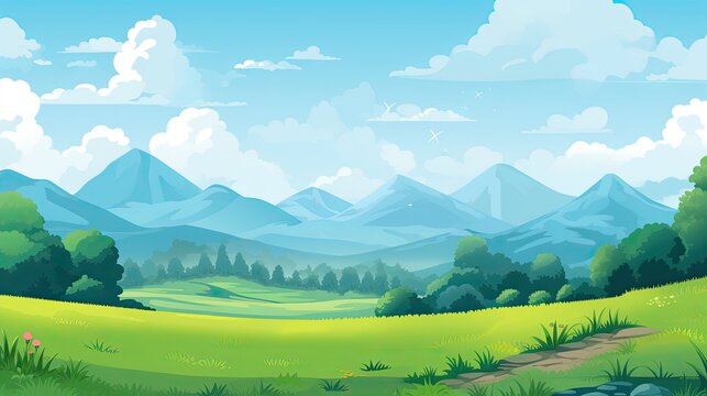 Beautiful landscape with mountains and grass