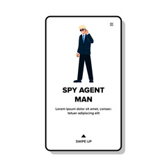spy agent man vector. secret detective, black criminal, person crime, mystery private, hat gun spy agent man web flat cartoon illustration