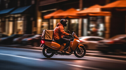 Fototapeta na wymiar Motorbike food delivery of a beautiful Transportation with futuristic design. AI Generated.