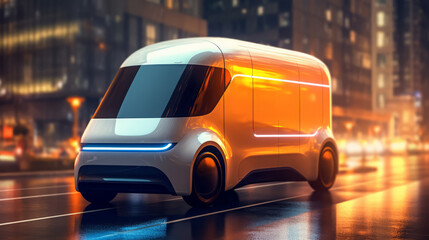 Fototapeta na wymiar Parcel delivery small truck of a beautiful Transportation with futuristic design. AI Generated.