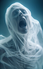 Creepy figure of a veiled ghost screaming