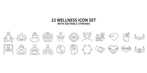 Wellness icon set. Set of line icons related to wellness. line icons about wellness. vector illustration. editable strokes.