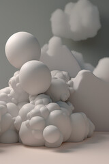 A bunch of clouds and organic shapes, abstract desaturated background. Generative AI.