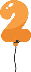 Colorful and playful number shaped balloon for kids. Orange number two.