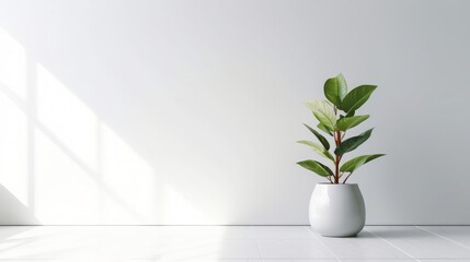 Serene Minimalist White Wall with Indoor Plant.