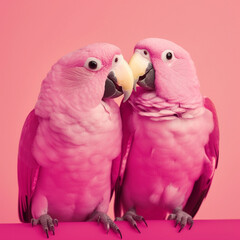 Two big pink lovesick parrots are sitting next to each other and hugging, Generative AI, generative artificial intelligence