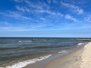 Obraz premium blue azure sea horizon, blue sea surface and pure blue sky, natural seascape background