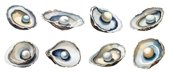 Watercolor oyster with pearl. Generative Ai