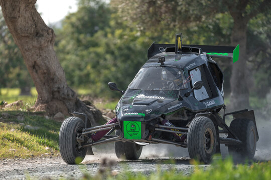 Anogyra, Cyprus - January 29, 2023: Thomas Nicos Loukas (cy) driving Semog Bravo Sport Crosskart at Anogyra Rally Sprint 2023