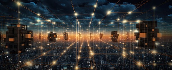 Fototapeta na wymiar Business City and Signals Network Generative AI