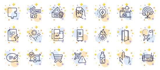 Obraz premium Outline set of 5g internet, Incubator and Open door line icons for web app. Include Destination flag, Cream, Online access pictogram icons. Heart flame, Message, Inspiration signs. Vector