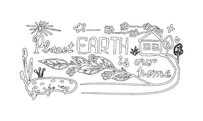 Earth Day, freehand drawing, with black stroke