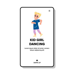 kid girl dancing vector. dance child, happy childhood, young dancer, cheerful fun, cute female kid girl dancing web flat cartoon illustration