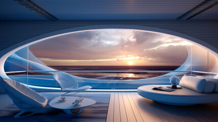 Balcony room of a beautiful futuristic design. AI Generated.