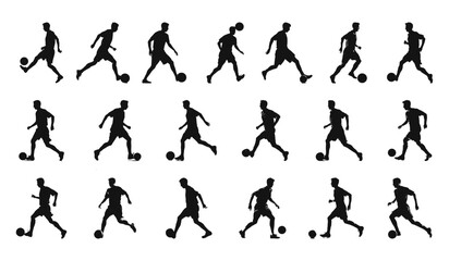 man playing soccer or football silhouette set with different pose