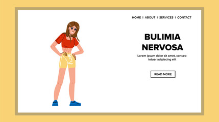 bulimia nervosa girl vector. disorder woman, anorexia illness, body depression, mental slim, female skinny bulimia nervosa girl web flat cartoon illustration