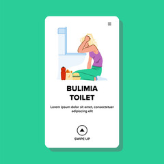 bulimia toilet vector. food illness, health sick, problem vomiting, young weight, bathroom disorder bulimia toilet web flat cartoon illustration