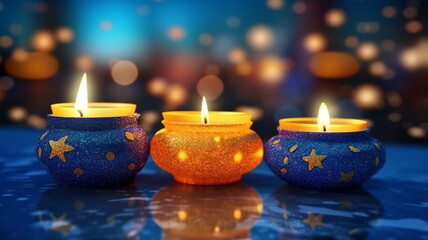 Obraz na płótnie Canvas arabic lantern and candles holiday light Diwali holiday template,background,generated ai