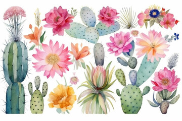 Generative Ai for plant lovers, watercolor style cactus