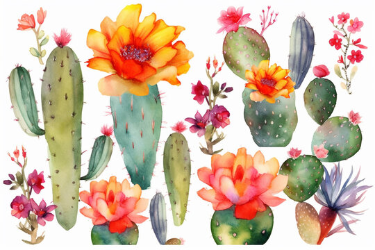 Generative Ai for plant lovers, watercolor style cactus