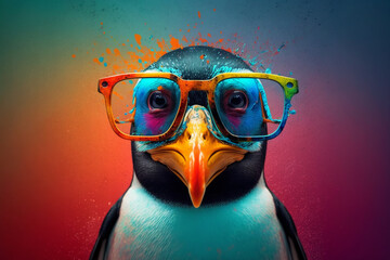 Generative Ai of a funky penguin with glasses. - obrazy, fototapety, plakaty