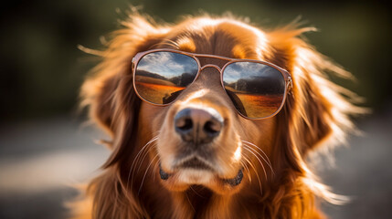 A canine donning shades and gazing directly at the camera. Generative AI