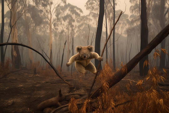 	
Generative AI Of A Koala Escaping A Wildfire In Australia.	
