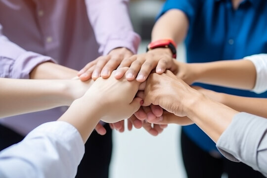 Generative Ai of people hands on each other. Togetherness and team-work concept. 