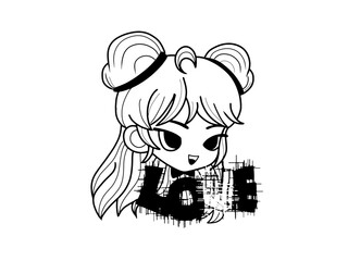 Girl with love ,vector ,illustration ,hand drawn