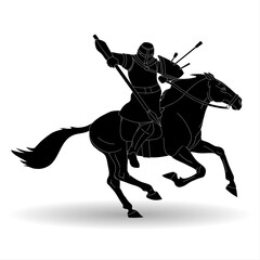 Ancient warrior on horseback on a white background. Black silhouette on white background.