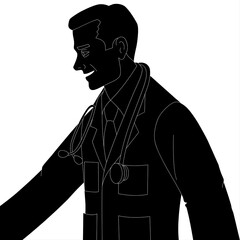 Doctor with stethoscope. Vector illustration in black and white.