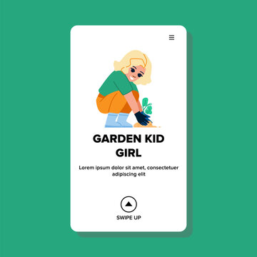 garden kid girl vector. child childhood, happy young, children summer, green boy, fun plant garden kid girl web flat cartoon illustration